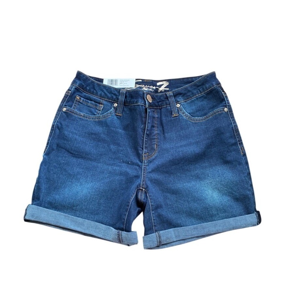 Seven7 Weekend‎ Short Dana Dark Wash Rolled Cuff Denim Bermuda Shorts 6 Boho Y2K